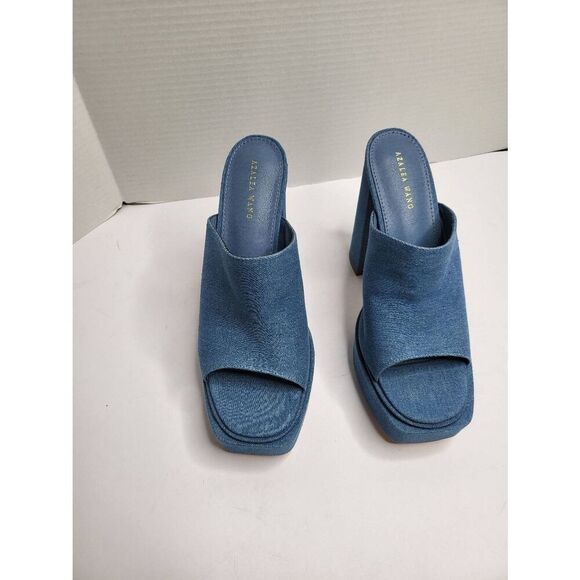 Azalea Wang Chunky Platform Denim Mule Sandal Blue Block Heel Size 11 Open-toe - Picture 1 of 12